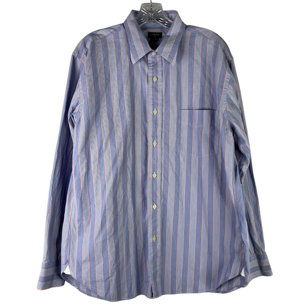 J. Crew Men’s Button-Down Shirt in Blue and Pink Stripes